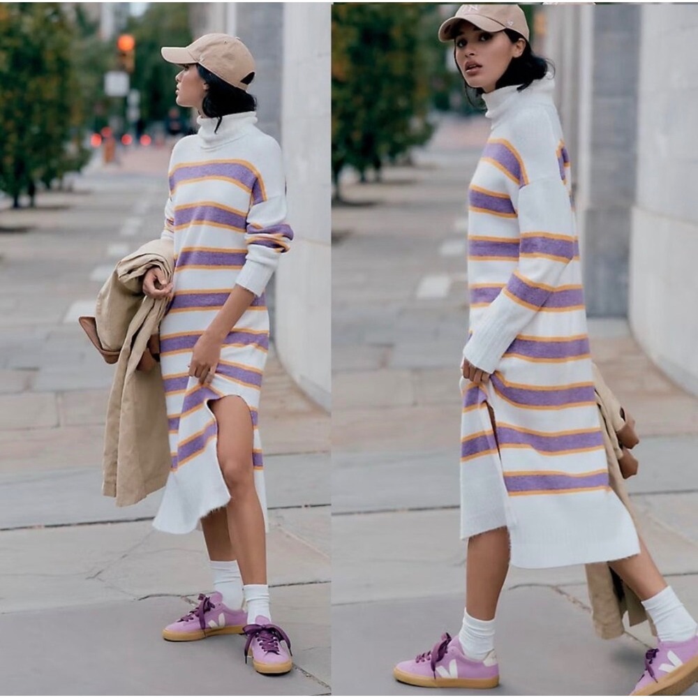 Daily Practice Anthropologie Karigan Striped Turtleneck Sweater midi Dress XS